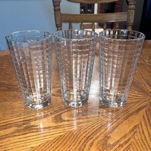 Pasabahce Block Optic Set of 3 Clear Window Pane Glass Tumblers 6"